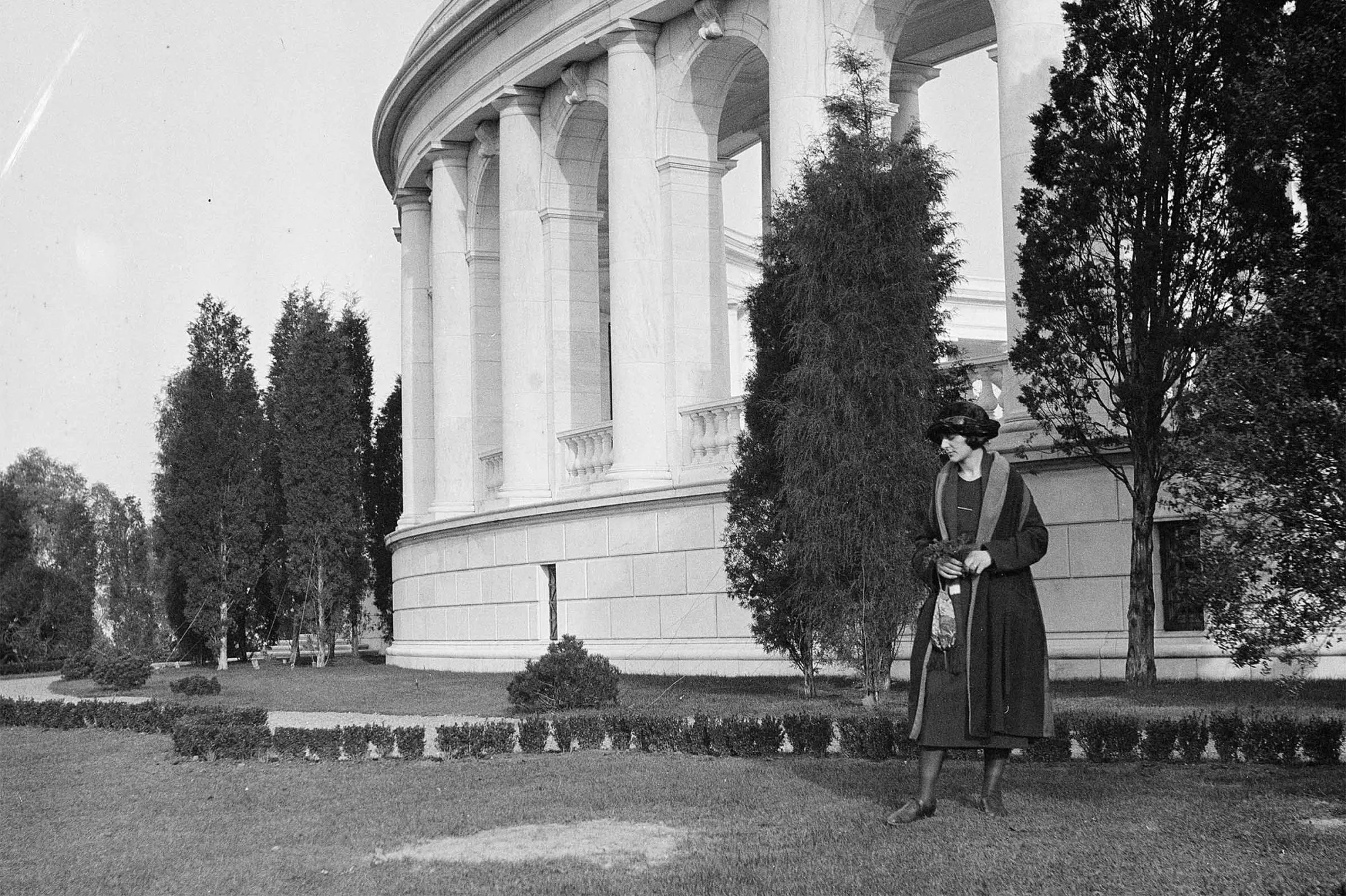 Ethel Herzfeld near round colonnade